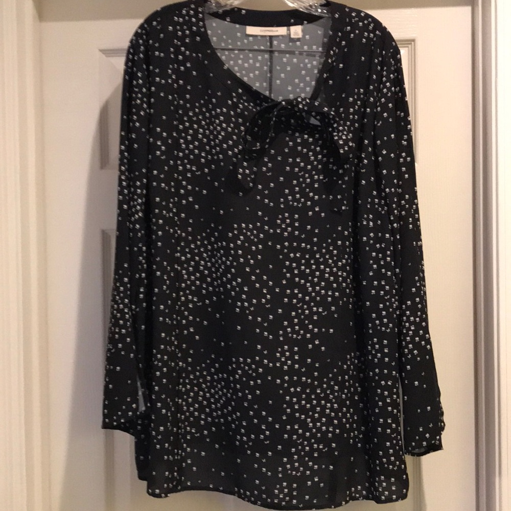 Sejour Black & White Blouse with Neck Tie Size 2X